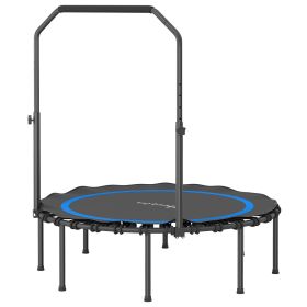 45" Rebounder Trampoline for Adults, Foldable Mini Trampoline with Adjustable Handle Bar for Indoor Outdoor, Blue