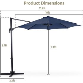 10x10ft Cantilever Patio Umbrella W Base Included  360 Rotation Large Offset Hanging Outdoor Shade For Deck Pool   W Stand (Option: blue)