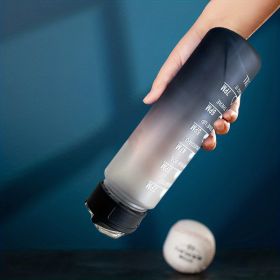 32oz/900mL Motivational Water Bottle With Straw & Time Marker; Daily Water Intake Bottle With Carrying Strap For Fitness Gym School Mountain Clim (Color: Gray-Black)